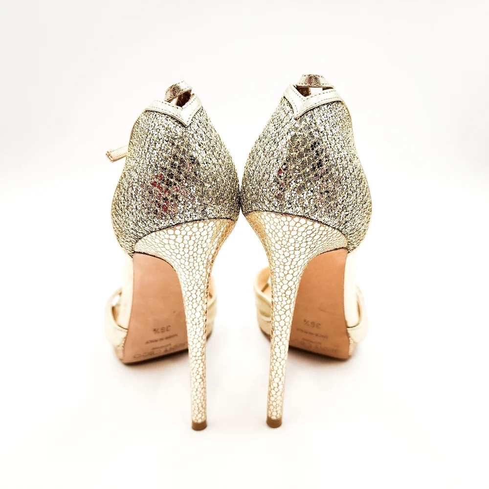 Jimmy Choo Gold Glitter Heels - Picture 5 of 8